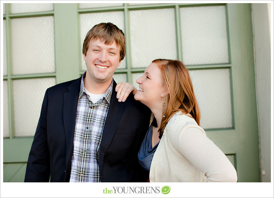 travel themed engagement session, san diego engagement session, engagement session with suitcases, san diego downtown engagement session, train station engagement session