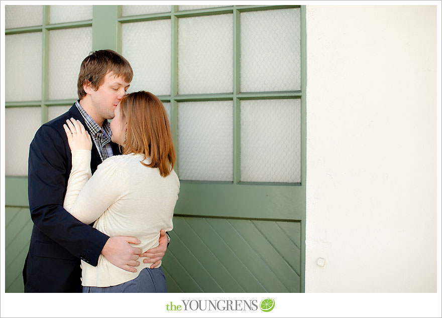 travel themed engagement session, san diego engagement session, engagement session with suitcases, san diego downtown engagement session, train station engagement session