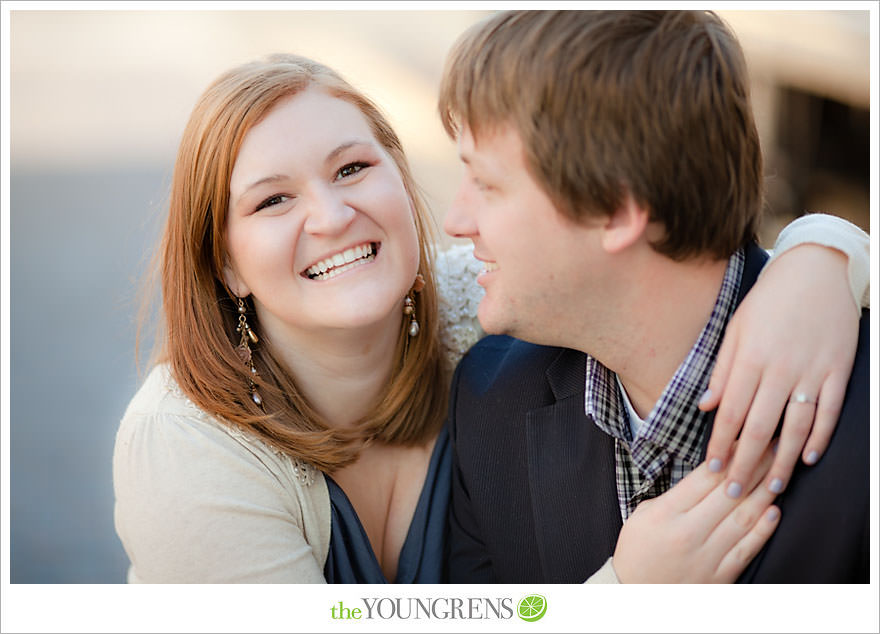 travel themed engagement session, san diego engagement session, engagement session with suitcases, san diego downtown engagement session, train station engagement session