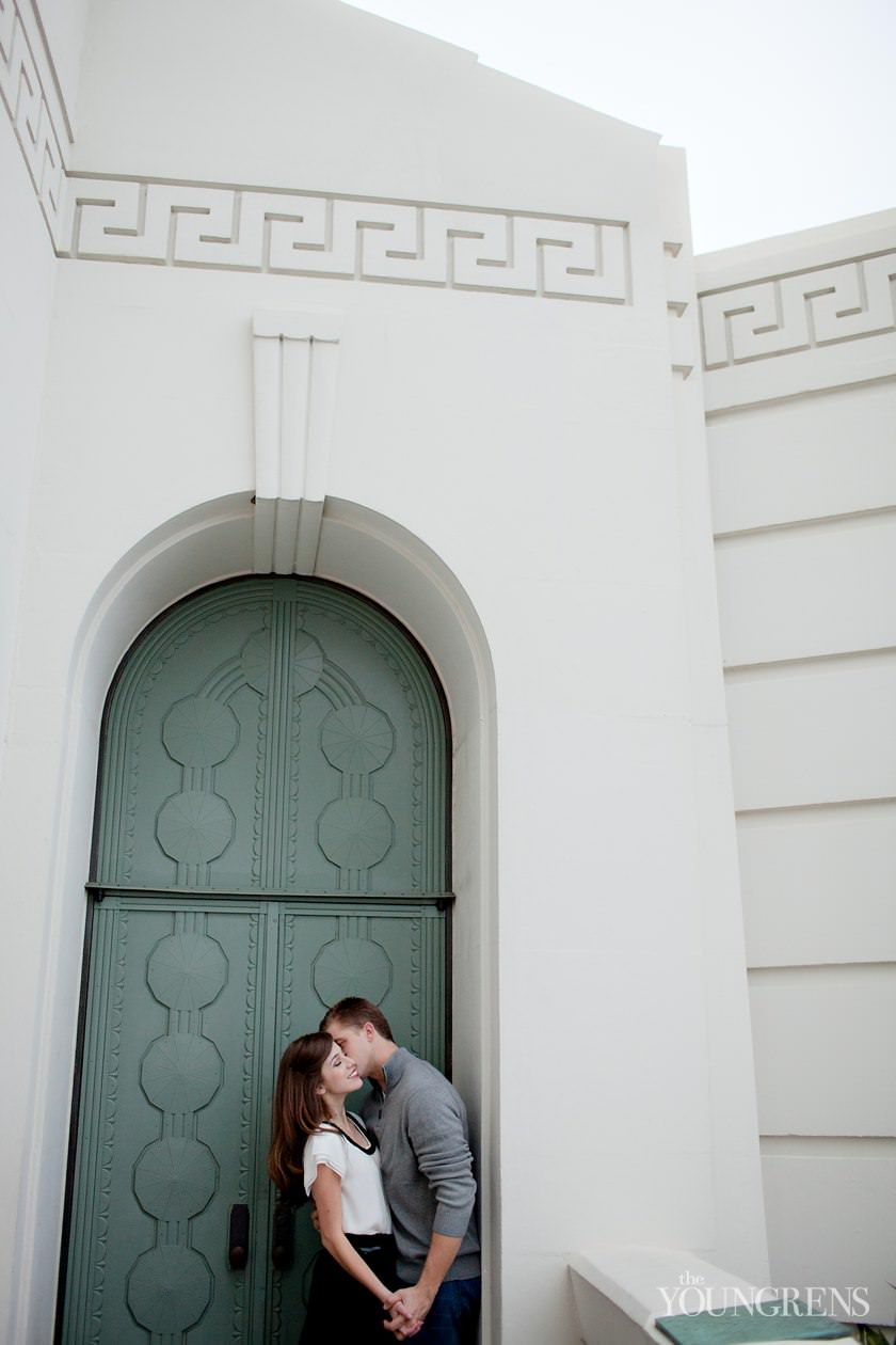 Los Angeles engagement, downtown Los Angeles engagement, enagagement at Los Angeles central library, library engagement, urban engagement, pink engagement, engagement with flowers, downtown engagement session