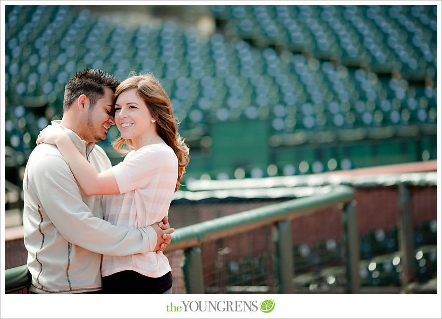 San Francisco engagement, Giants Stadium engagement, engagement session at AT&T Park, baseball engagement, engagement session in San Francisco, Major League Baseball engagement, MLB engagement, baseball stadium engagement, Giants baseball engagement, San Francisco Giants engagement, engagement session with Giants fans, engagement session inside Giants Stadium, engagement session inside AT&T park