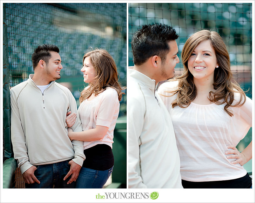 San Francisco engagement, Giants Stadium engagement, engagement session at AT&T Park, baseball engagement, engagement session in San Francisco, Major League Baseball engagement, MLB engagement, baseball stadium engagement, Giants baseball engagement, San Francisco Giants engagement, engagement session with Giants fans, engagement session inside Giants Stadium, engagement session inside AT&T park