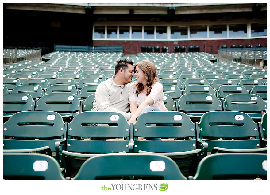 San Francisco engagement, Giants Stadium engagement, engagement session at AT&T Park, baseball engagement, engagement session in San Francisco, Major League Baseball engagement, MLB engagement, baseball stadium engagement, Giants baseball engagement, San Francisco Giants engagement, engagement session with Giants fans, engagement session inside Giants Stadium, engagement session inside AT&T park