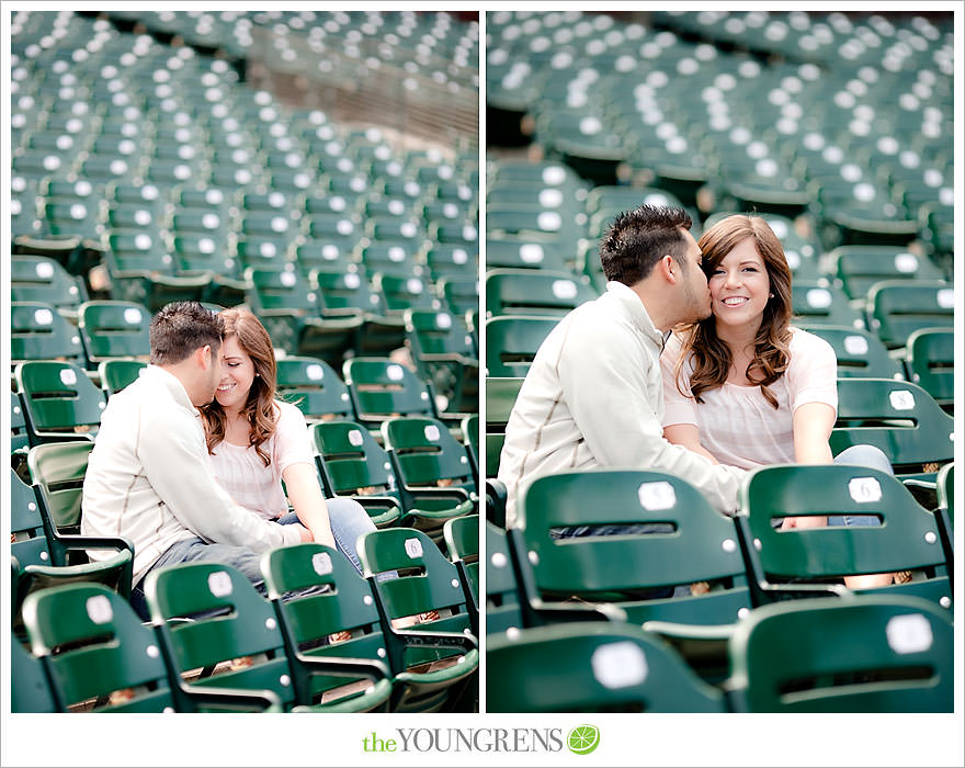 San Francisco engagement, Giants Stadium engagement, engagement session at AT&T Park, baseball engagement, engagement session in San Francisco, Major League Baseball engagement, MLB engagement, baseball stadium engagement, Giants baseball engagement, San Francisco Giants engagement, engagement session with Giants fans, engagement session inside Giants Stadium, engagement session inside AT&T park