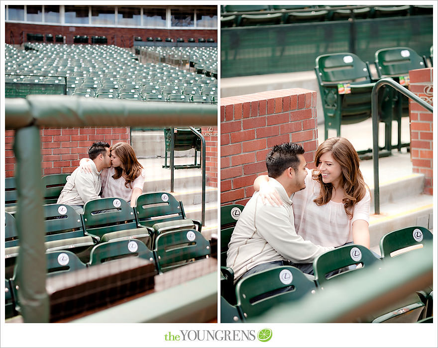 San Francisco engagement, Giants Stadium engagement, engagement session at AT&T Park, baseball engagement, engagement session in San Francisco, Major League Baseball engagement, MLB engagement, baseball stadium engagement, Giants baseball engagement, San Francisco Giants engagement, engagement session with Giants fans, engagement session inside Giants Stadium, engagement session inside AT&T park