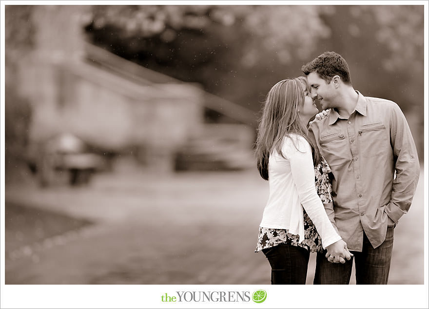 Seattle engagement session, University of Washington engagement, Washington engagement, dog engagement, engagement with doggles, rain-themed engagement, Hunter boots engagment, Vans engagement, cherry blossoms engagement, cherry blossoms at University of Washington