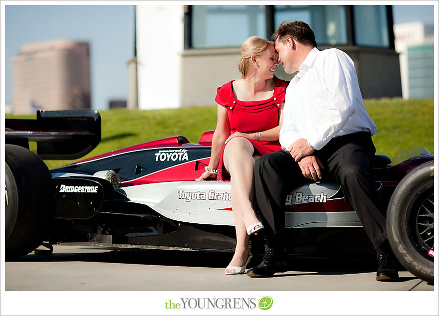 Long Beach engagement session, Grand Prix engagement, engagement with racecars, Long Beach Grand Prix, Shoreline Park engagement