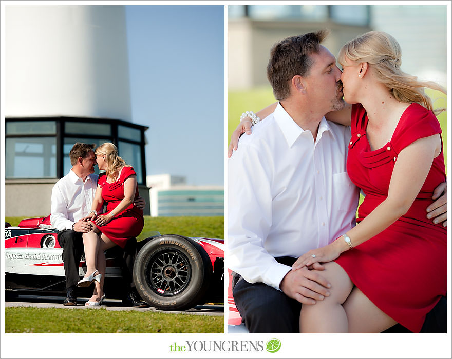 Long Beach engagement session, Grand Prix engagement, engagement with racecars, Long Beach Grand Prix, Shoreline Park engagement