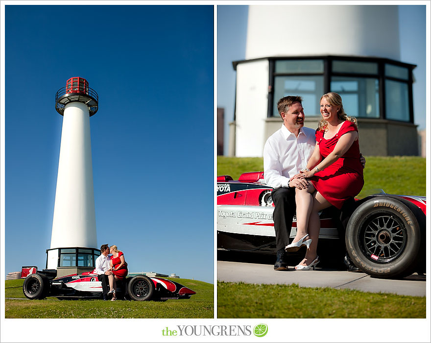 Long Beach engagement session, Grand Prix engagement, engagement with racecars, Long Beach Grand Prix, Shoreline Park engagement