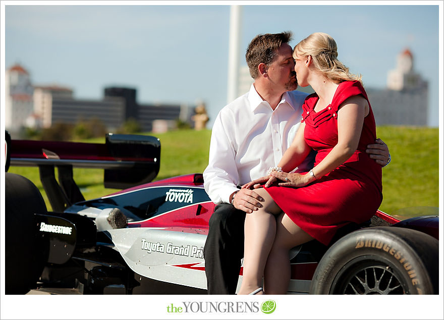 Long Beach engagement session, Grand Prix engagement, engagement with racecars, Long Beach Grand Prix, Shoreline Park engagement