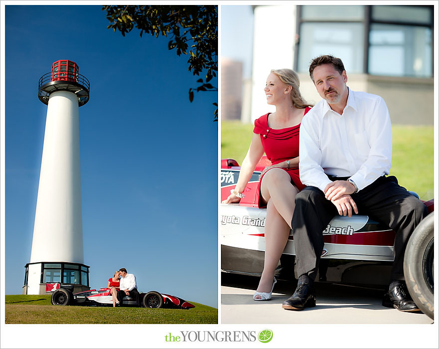 Long Beach engagement session, Grand Prix engagement, engagement with racecars, Long Beach Grand Prix, Shoreline Park engagement