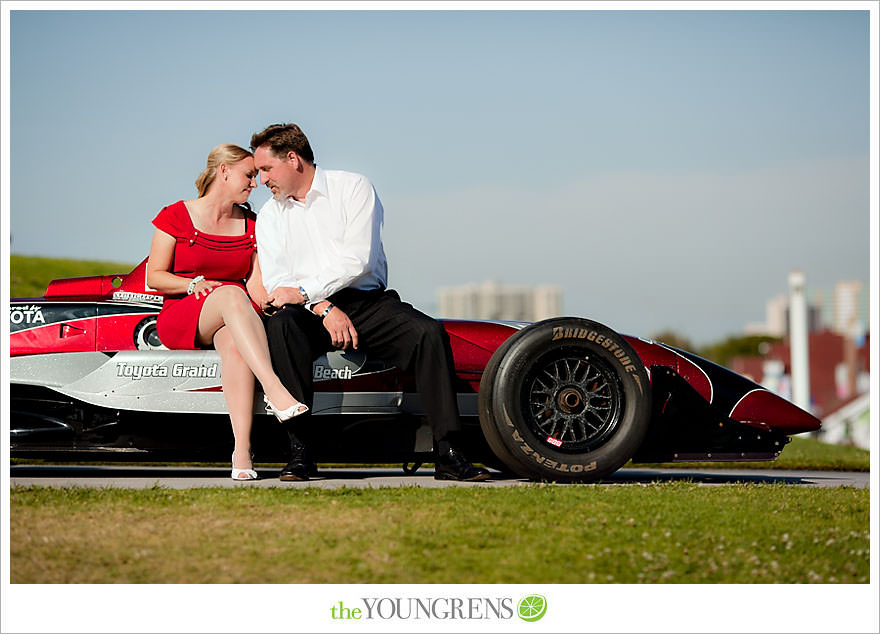 Long Beach engagement session, Grand Prix engagement, engagement with racecars, Long Beach Grand Prix, Shoreline Park engagement