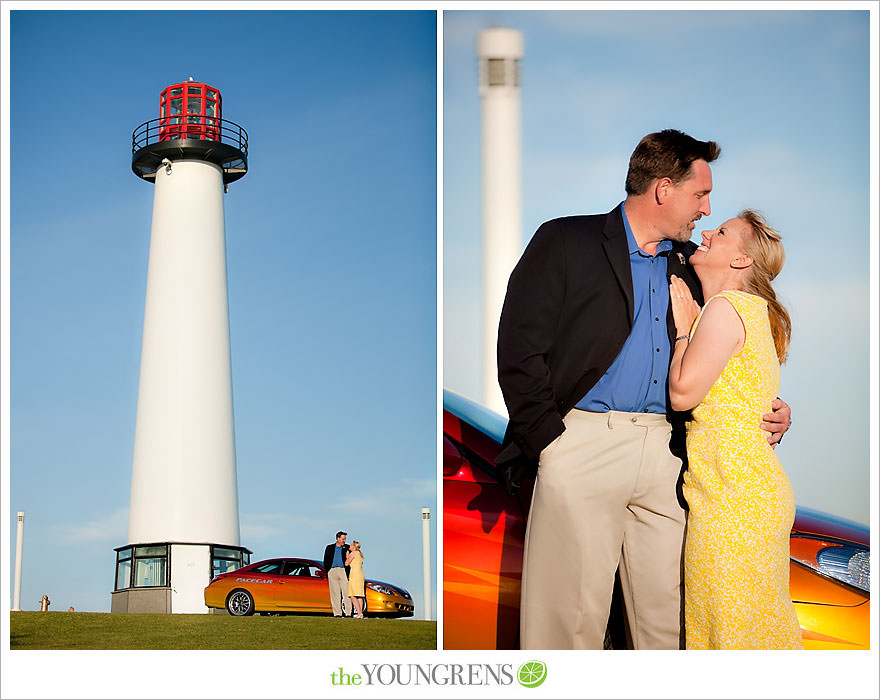 Long Beach engagement session, Grand Prix engagement, engagement with racecars, Long Beach Grand Prix, Shoreline Park engagement