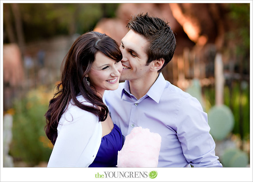 Disneyland engagement session, engagement at Disney, Disney themed engagement, theme park engagement session, engagement with Disney castle, cotton candy engagement