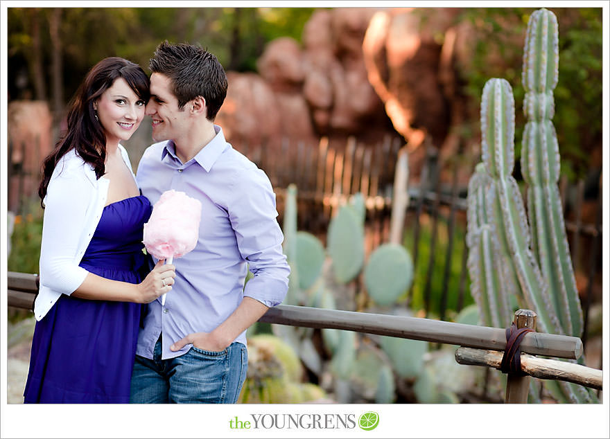 Disneyland engagement session, engagement at Disney, Disney themed engagement, theme park engagement session, engagement with Disney castle, cotton candy engagement