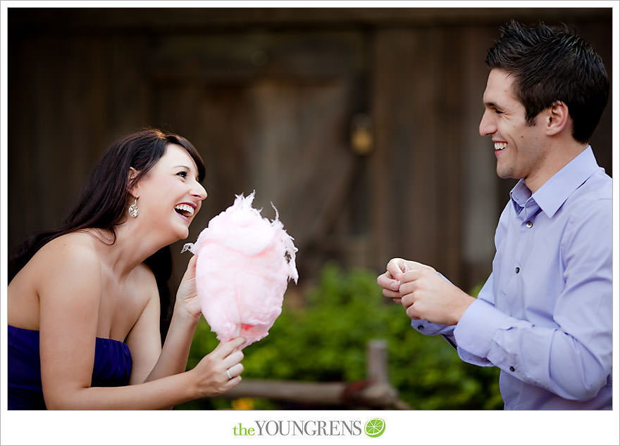 Disneyland engagement session, engagement at Disney, Disney themed engagement, theme park engagement session, engagement with Disney castle, cotton candy engagement