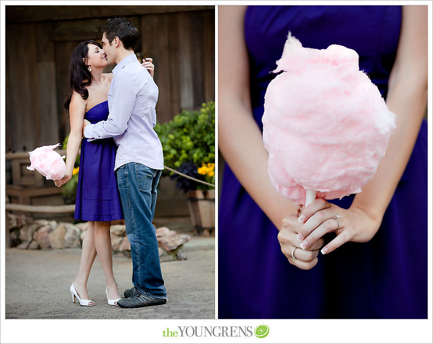 Disneyland engagement session, engagement at Disney, Disney themed engagement, theme park engagement session, engagement with Disney castle, cotton candy engagement