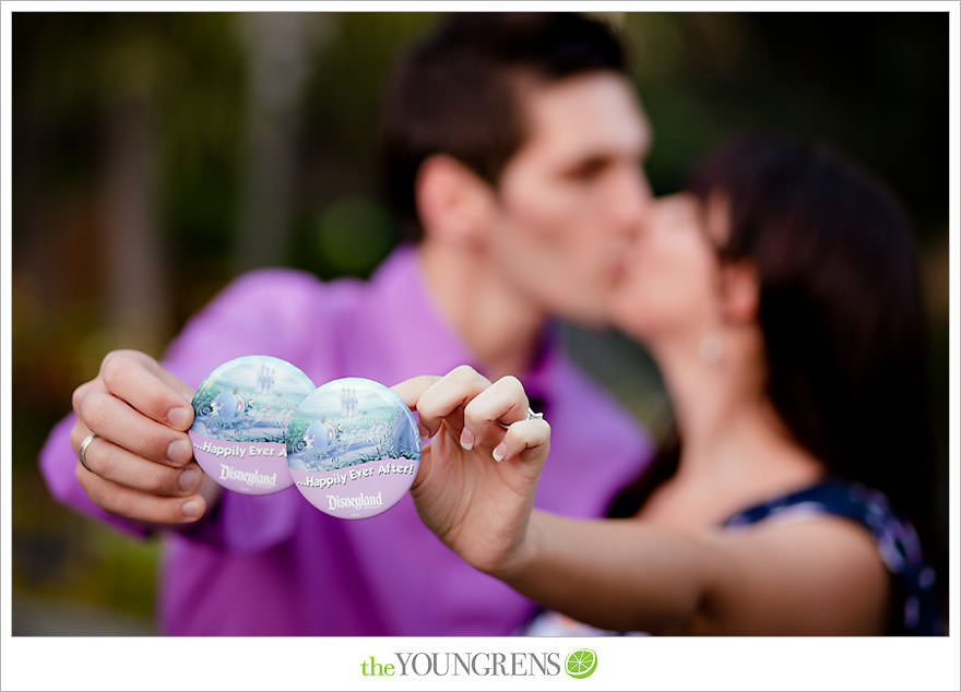 Disneyland engagement session, engagement at Disney, Disney themed engagement, theme park engagement session, engagement with Disney castle, cotton candy engagement, popcorn engagement