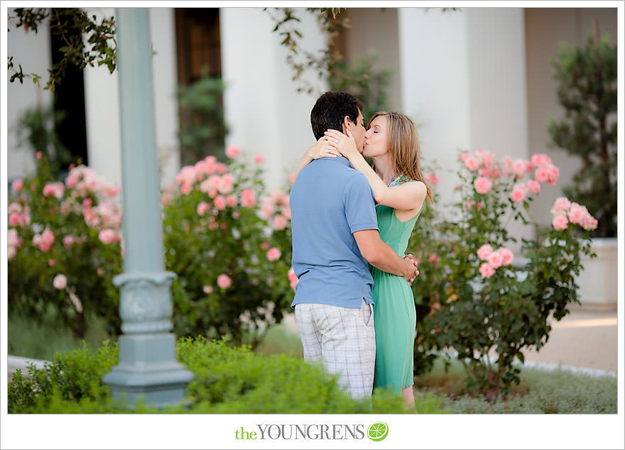 Pasadena City Hall engagement, Pasadena engagement, downtown Pasadena engagement, engagement with flowers, green engagement