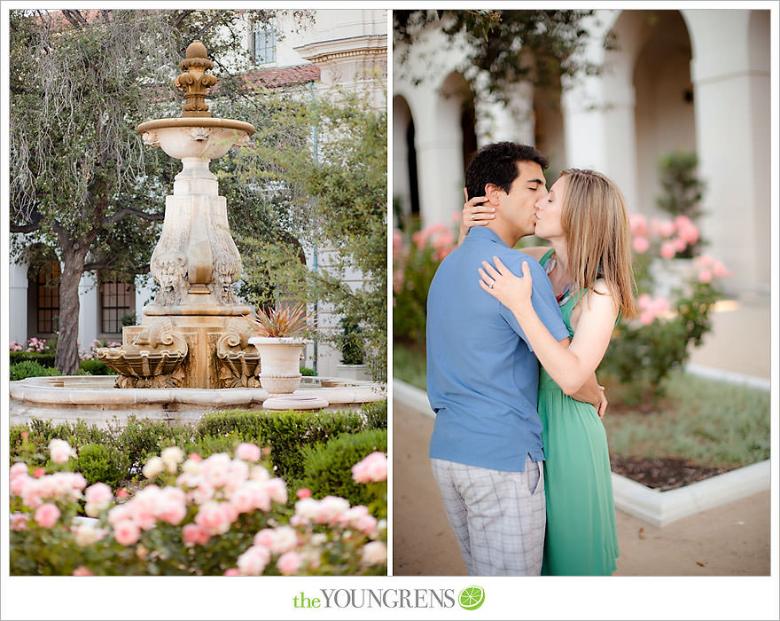 Pasadena City Hall engagement, Pasadena engagement, downtown Pasadena engagement, engagement with flowers, green engagement