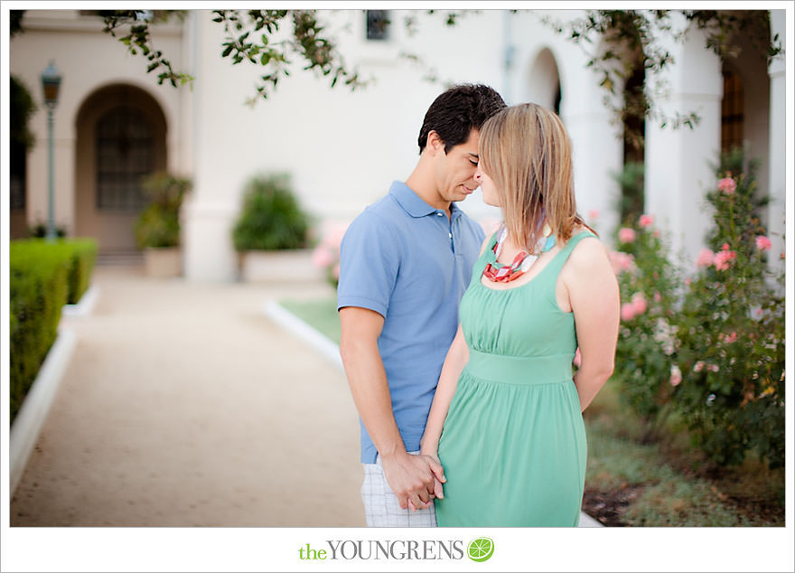 Pasadena City Hall engagement, Pasadena engagement, downtown Pasadena engagement, engagement with flowers, green engagement