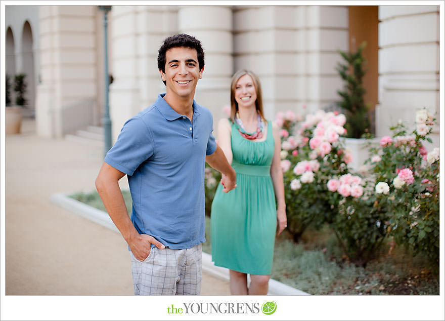 Pasadena City Hall engagement, Pasadena engagement, downtown Pasadena engagement, engagement with flowers, green engagement