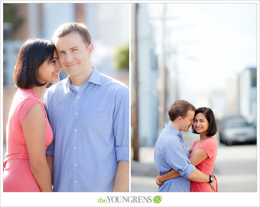 San Diego engagement session, beach engagement, engagement session on the beach, Mission Beach engagement, urban engagement, beach village engagement, engagement session in Mission Beach, enagement at South Mission Beach, jetty engagement, photos on the beach, photos on a jetty