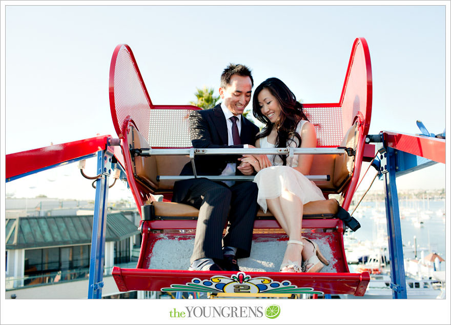 Balboa Island engagement session, carnival engagement session, beach engagement session, pier engagement session, sunset engagement photos, Newport Beach engagement session, arcade engagement session, Vietnamese engagement session