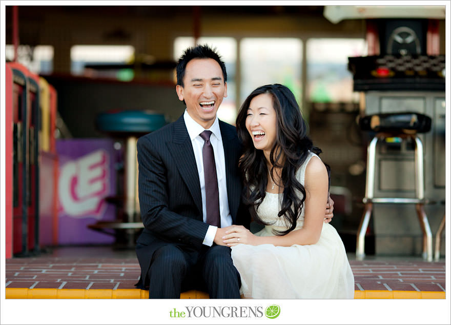 Balboa Island engagement session, carnival engagement session, beach engagement session, pier engagement session, sunset engagement photos, Newport Beach engagement session, arcade engagement session, Vietnamese engagement session