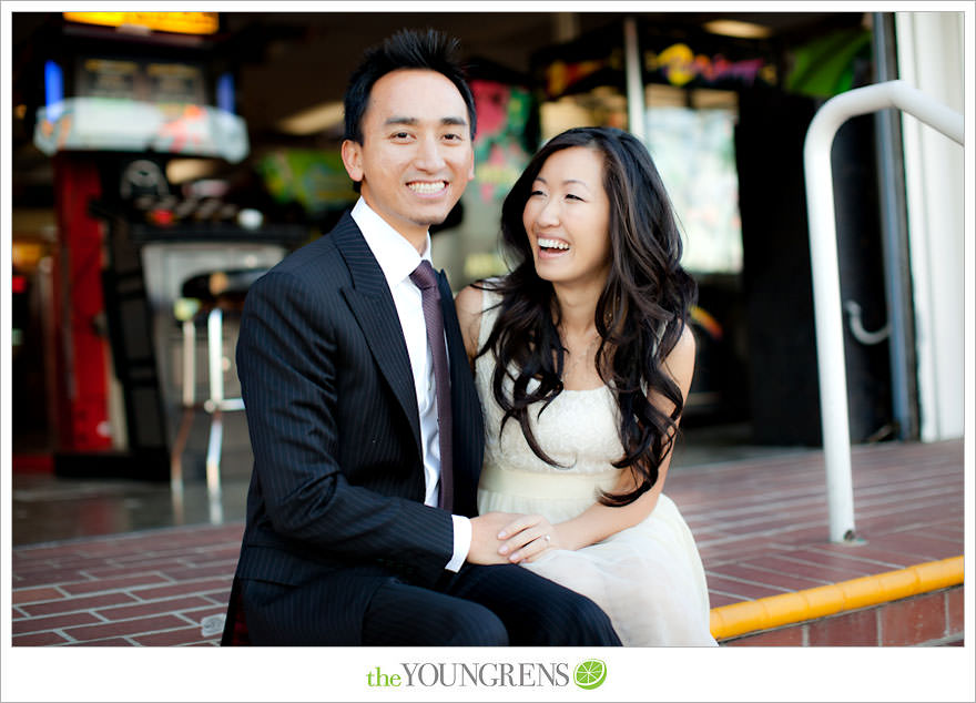 Balboa Island engagement session, carnival engagement session, beach engagement session, pier engagement session, sunset engagement photos, Newport Beach engagement session, arcade engagement session, Vietnamese engagement session