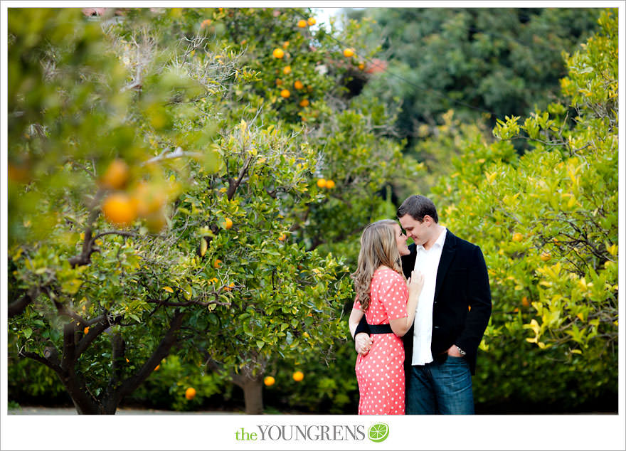 Rancho Santa Fe engagement session, San Diego engagement session, polka dot engagement session, orchard engagement session, engagement session with lemons, pink engagement session, Rancho Santa Fe Inn engagement session