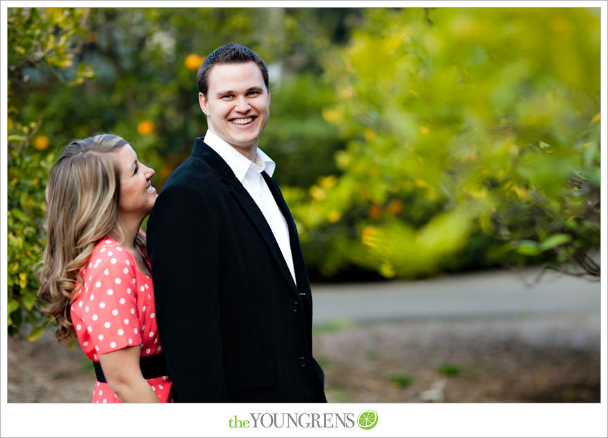 Rancho Santa Fe engagement session, San Diego engagement session, polka dot engagement session, orchard engagement session, engagement session with lemons, pink engagement session, Rancho Santa Fe Inn engagement session