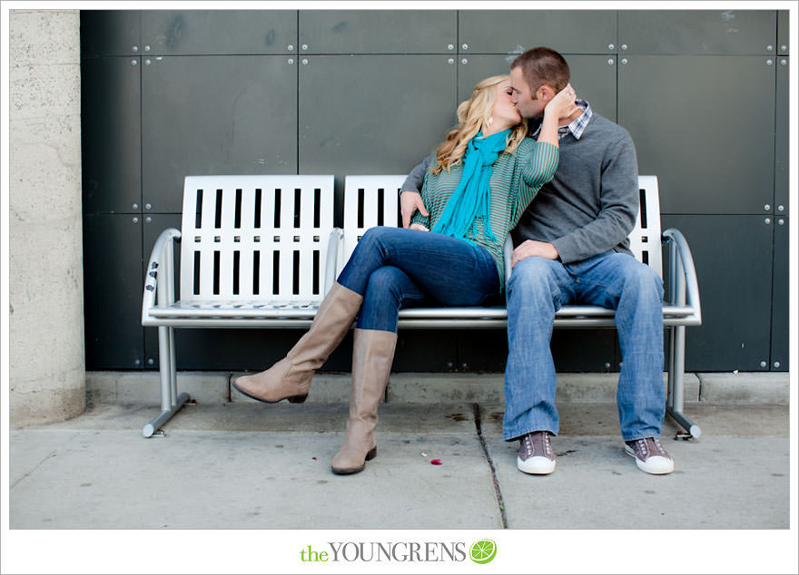 San Diego engagement session, Solana Beach engagement session, beach engagement session, Cedros avenue engagement sesssion, wedding date banner, wedding scrapbook photo, urban engagement session, picnic engagement session, champagne engagement session