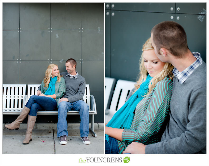 San Diego engagement session, Solana Beach engagement session, beach engagement session, Cedros avenue engagement sesssion, wedding date banner, wedding scrapbook photo, urban engagement session, picnic engagement session, champagne engagement session