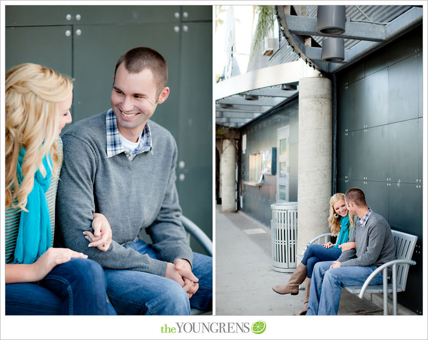 San Diego engagement session, Solana Beach engagement session, beach engagement session, Cedros avenue engagement sesssion, wedding date banner, wedding scrapbook photo, urban engagement session, picnic engagement session, champagne engagement session