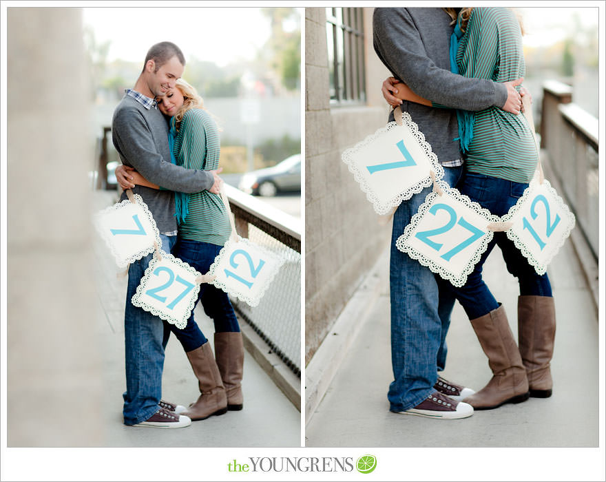 San Diego engagement session, Solana Beach engagement session, beach engagement session, Cedros avenue engagement sesssion, wedding date banner, wedding scrapbook photo, urban engagement session, picnic engagement session, champagne engagement session