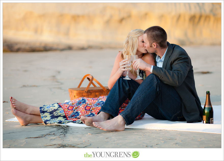 San Diego engagement session, Solana Beach engagement session, beach engagement session, Cedros avenue engagement sesssion, wedding date banner, wedding scrapbook photo, urban engagement session, picnic engagement session, champagne engagement session