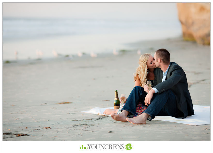 San Diego engagement session, Solana Beach engagement session, beach engagement session, Cedros avenue engagement sesssion, wedding date banner, wedding scrapbook photo, urban engagement session, picnic engagement session, champagne engagement session