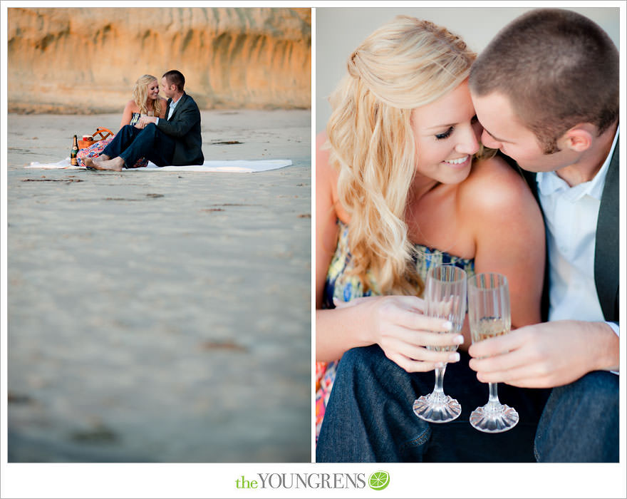 San Diego engagement session, Solana Beach engagement session, beach engagement session, Cedros avenue engagement sesssion, wedding date banner, wedding scrapbook photo, urban engagement session, picnic engagement session, champagne engagement session