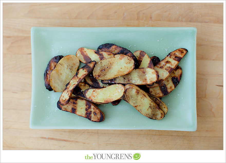 Grilled Salt and Vinegar Potato Slices, grilled potato recipe, salt and vinegar chip recipe, homemade salt and vinegar chips, grilled appetizer recipe, recipe with vinegar, recipe with potatoes, fingerling potato recipe, vinegar recipe