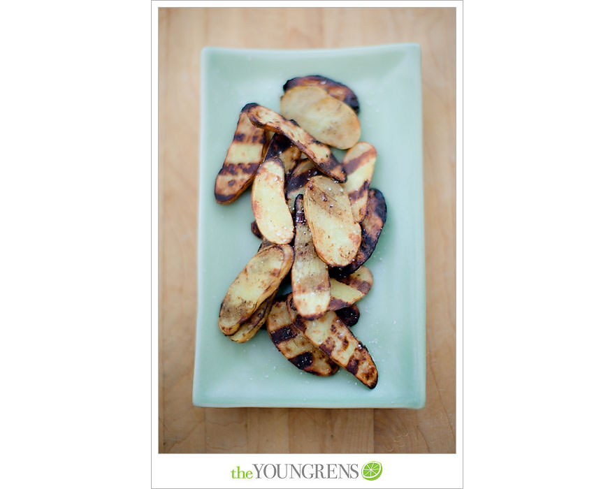 Grilled Salt and Vinegar Potato Slices, grilled potato recipe, salt and vinegar chip recipe, homemade salt and vinegar chips, grilled appetizer recipe, recipe with vinegar, recipe with potatoes, fingerling potato recipe, vinegar recipe