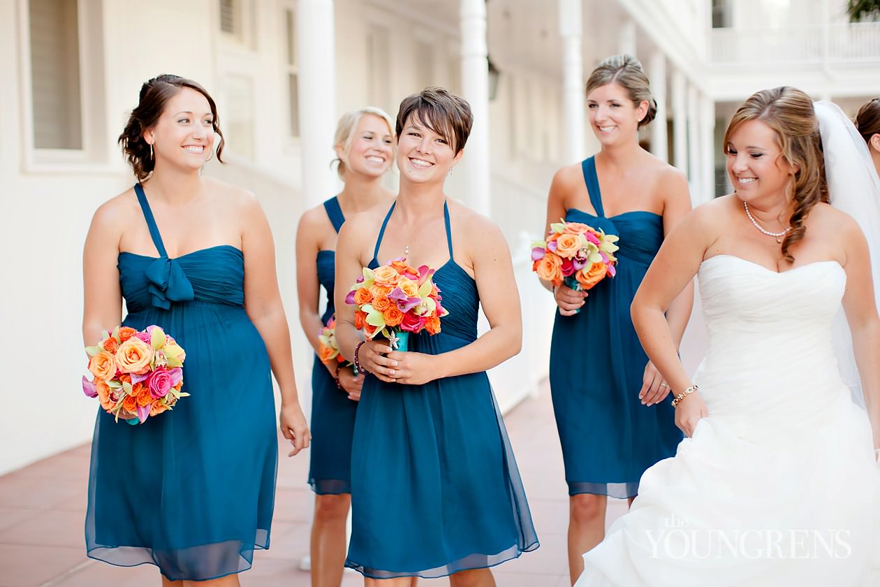 Hotel Del Coronado wedding, Crown Room reception at the Hotel Del Coronado, Windsor Lawn wedding at the Hotel Del Coronado, Karen Tran reception, Karen Tran wedding, Emily Smiley wedding, orange flower wedding, teal wedding, ballroom wedding, Platinum Pro dance floor, wedding with lounge furniture, wedding with sushi, Fab Cakes wedding