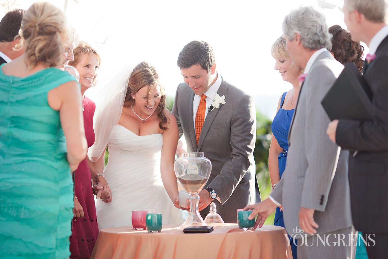 Hotel Del Coronado wedding, Crown Room reception at the Hotel Del Coronado, Windsor Lawn wedding at the Hotel Del Coronado, Karen Tran reception, Karen Tran wedding, Emily Smiley wedding, orange flower wedding, teal wedding, ballroom wedding, Platinum Pro dance floor, wedding with lounge furniture, wedding with sushi, Fab Cakes wedding