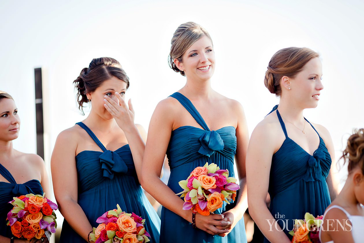 Hotel Del Coronado wedding, Crown Room reception at the Hotel Del Coronado, Windsor Lawn wedding at the Hotel Del Coronado, Karen Tran reception, Karen Tran wedding, Emily Smiley wedding, orange flower wedding, teal wedding, ballroom wedding, Platinum Pro dance floor, wedding with lounge furniture, wedding with sushi, Fab Cakes wedding