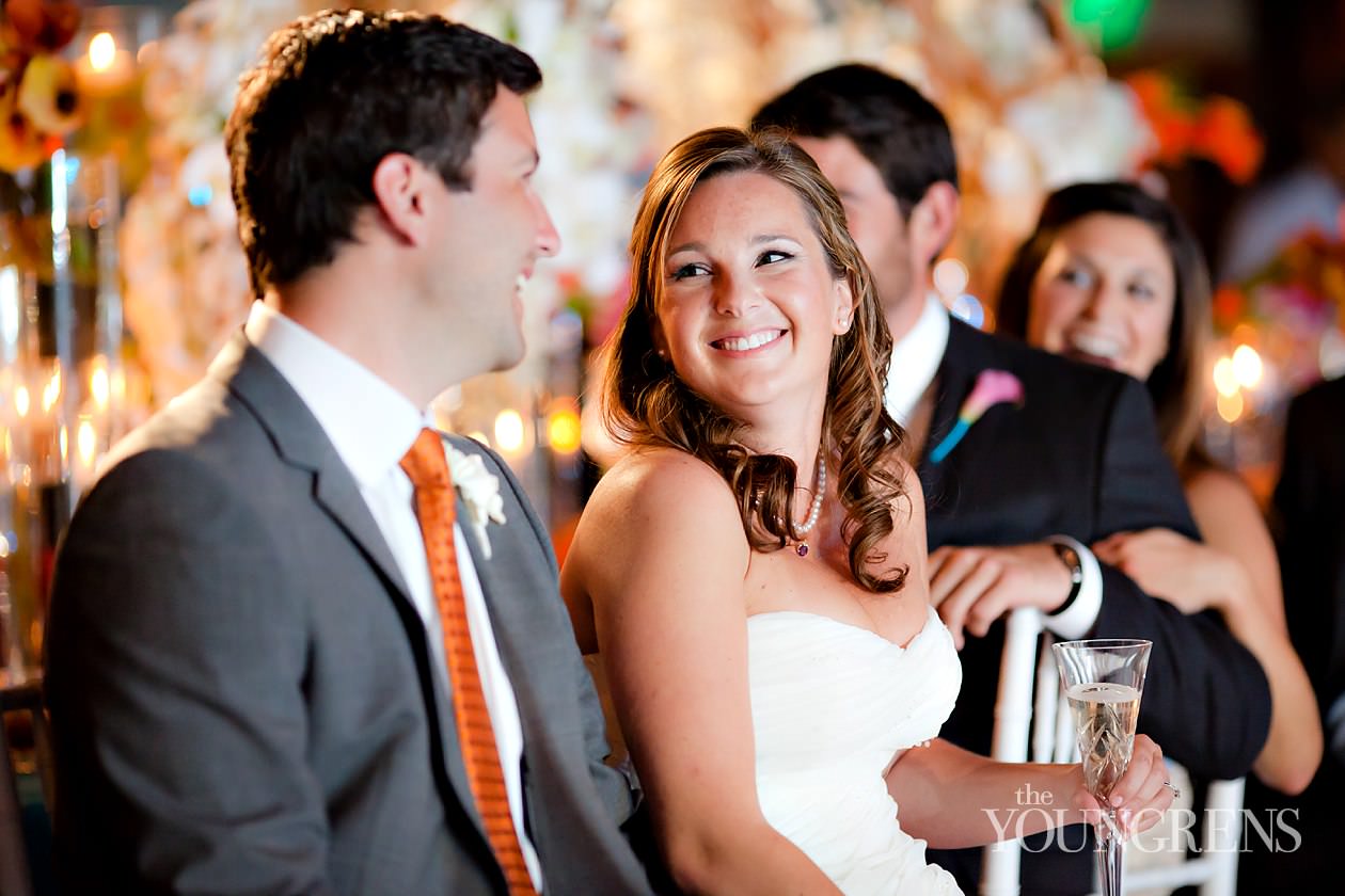 Hotel Del Coronado wedding, Crown Room reception at the Hotel Del Coronado, Windsor Lawn wedding at the Hotel Del Coronado, Karen Tran reception, Karen Tran wedding, Emily Smiley wedding, orange flower wedding, teal wedding, ballroom wedding, Platinum Pro dance floor, wedding with lounge furniture, wedding with sushi, Fab Cakes wedding