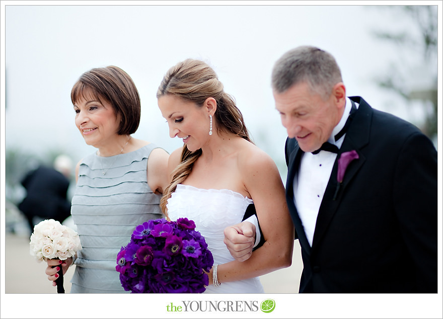 L'Auberge Del Mar wedding, Jewish wedding ceremony, Catholic wedding ceremony, multi-religious ceremony, seaside wedding, beach wedding, destination wedding in San Diego, purple wedding, black wedding