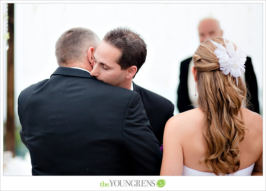 L'Auberge Del Mar wedding, Jewish wedding ceremony, Catholic wedding ceremony, multi-religious ceremony, seaside wedding, beach wedding, destination wedding in San Diego, purple wedding, black wedding