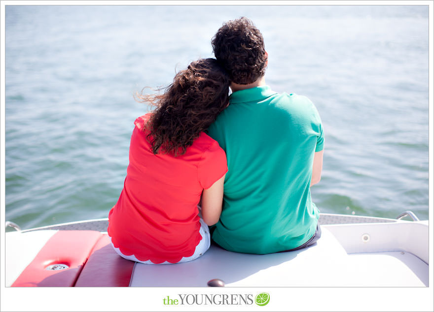 Mission Bay engagement session, wakeboarding engagement session, engagement session on a boat, motor boat engagement, Nautique engagement session, Downtown San Diego engagement session, Petco Park engagement, Hilton Bayfront bridge engagement, Gaslamp engagement session, urban engagement session, San Diego engagement session