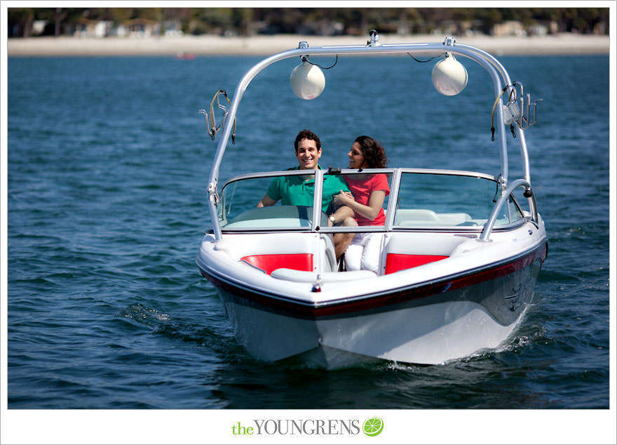 Mission Bay engagement session, wakeboarding engagement session, engagement session on a boat, motor boat engagement, Nautique engagement session, Downtown San Diego engagement session, Petco Park engagement, Hilton Bayfront bridge engagement, Gaslamp engagement session, urban engagement session, San Diego engagement session