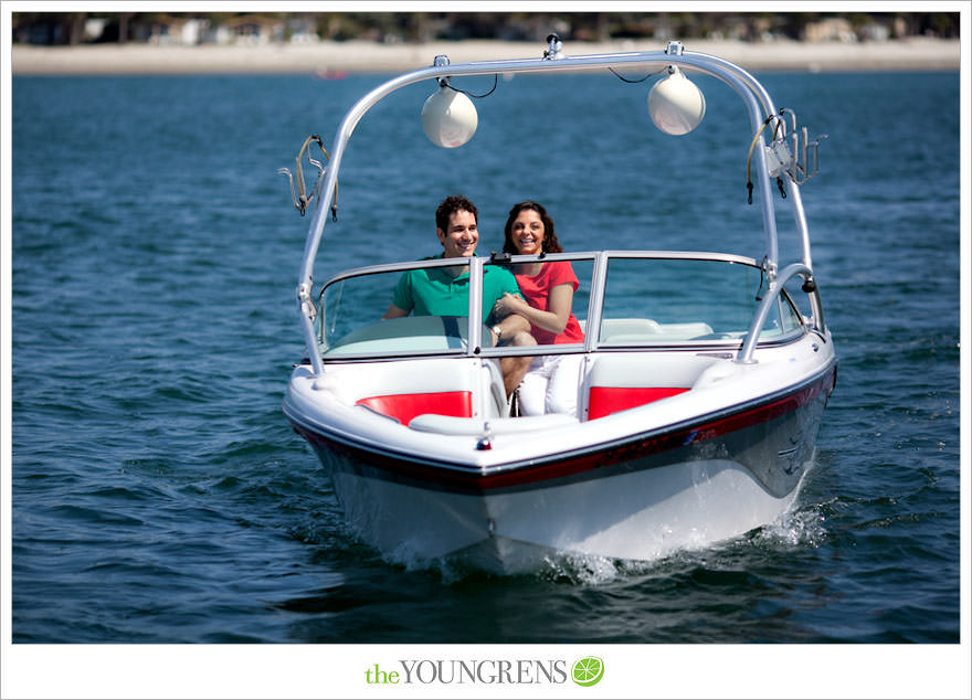 Mission Bay engagement session, wakeboarding engagement session, engagement session on a boat, motor boat engagement, Nautique engagement session, Downtown San Diego engagement session, Petco Park engagement, Hilton Bayfront bridge engagement, Gaslamp engagement session, urban engagement session, San Diego engagement session